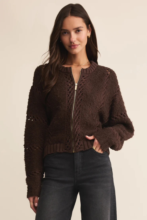 Z SUPPLY - SUNDANCE ZIP-UP SWEATER JACKET CHOCOLATE CHERRY