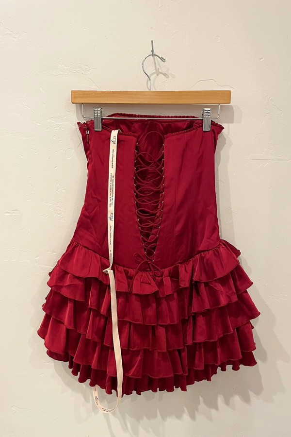 OH POLLY - BERRY RED MINI RUFFLE DRESS