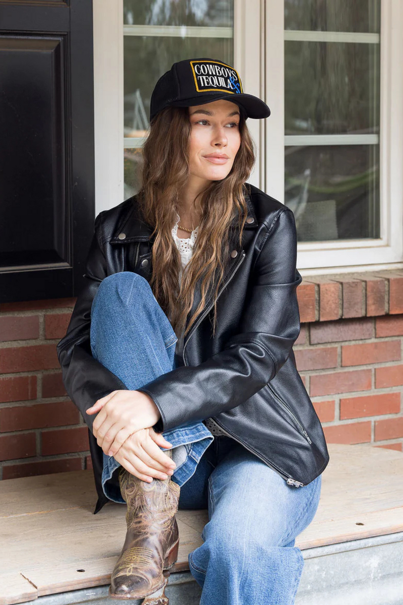 FRIDAY FEELIN - COWBOYS & TEQUILA TRUCKER HAT DEEP BLACK