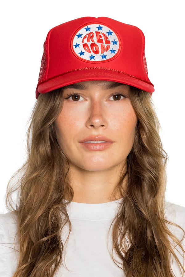 FRIDAY FEELIN - FREEDOM STARS TRUCKER HAT IN RED
