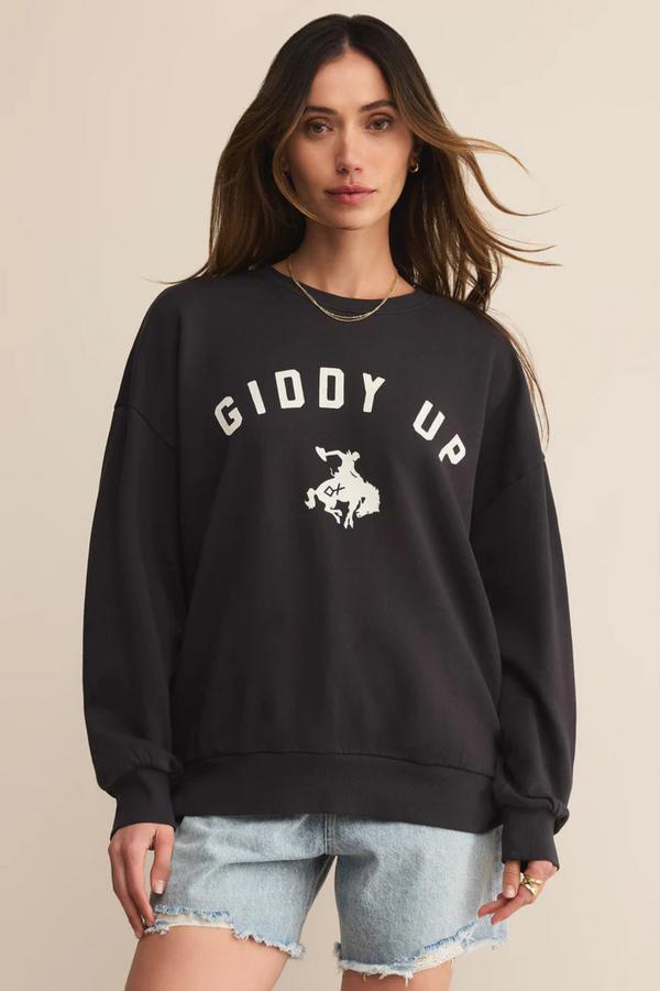 Z SUPPLY - GIDDY UP SUNDAY SWEATSHIRT BLACK SAND