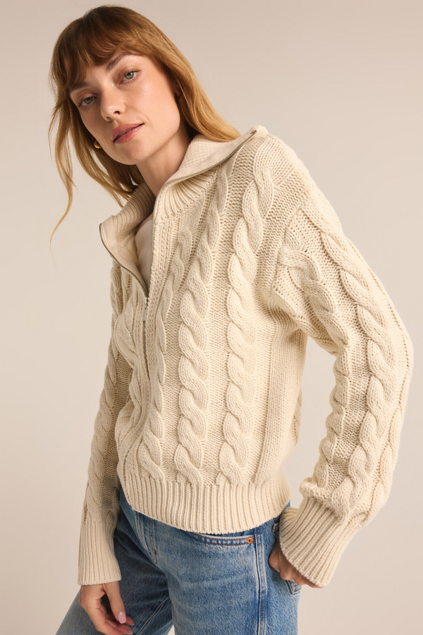 Z SUPPLY - HEMINGWAY CABLE KNIT CARDIGAN SEA SALT