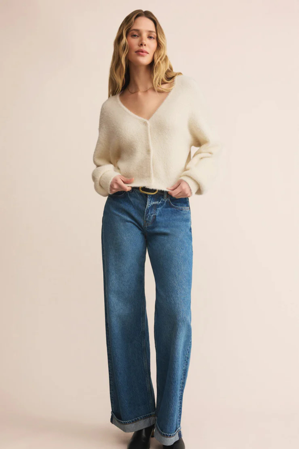 Z SUPPLY - SADIRA FLUFFY CROP CARDIGAN WARM WHITE