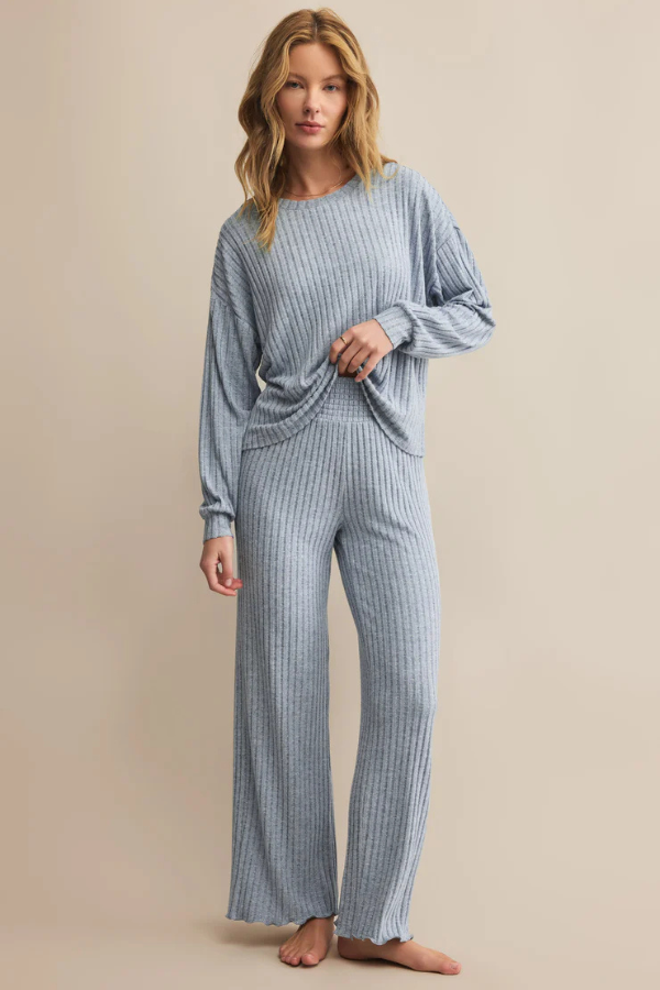 Z SUPPLY - DAWN SMOCKED RIB PANT LIGHT DENIM