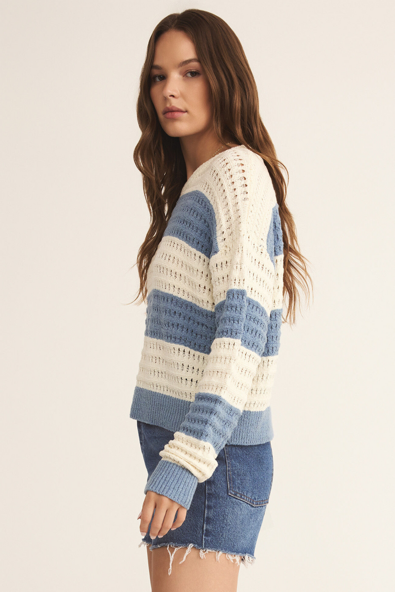 Z SUPPLY - BONAPARTE STRIPE CROCHET SWEATER LIGHT DENIM