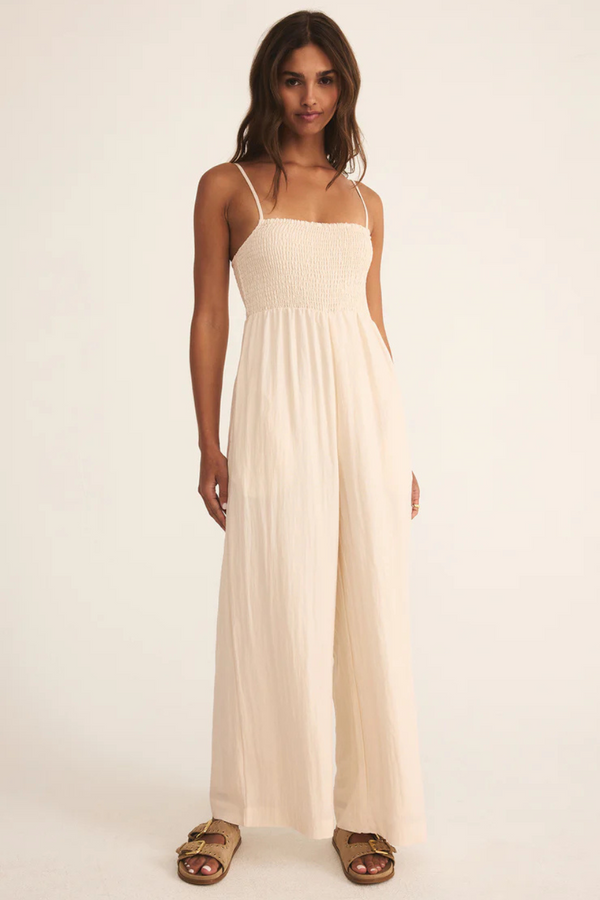 Z SUPPLY - BEACHSIDE SMOCKED JUMPSUIT  SEA SALT