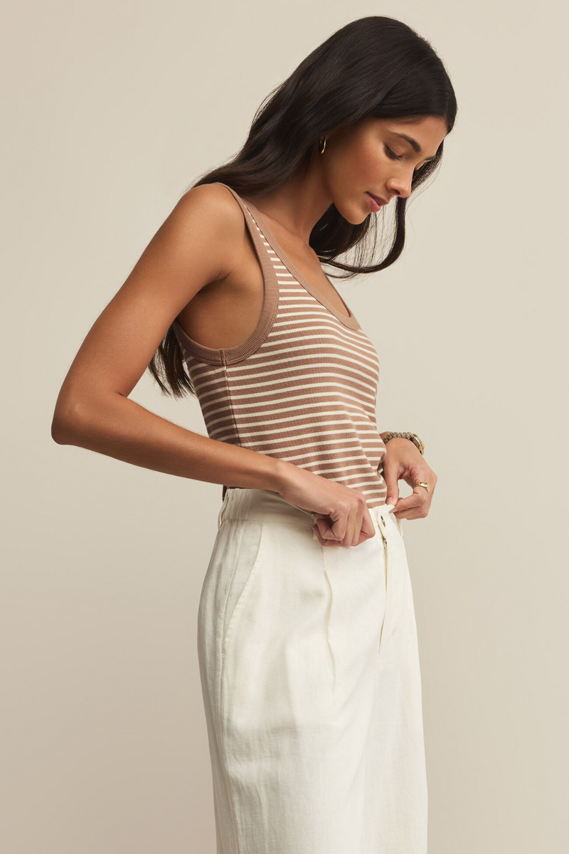 Z SUPPLY - ELIN STRIPE RIB TANK ICED COFFEE