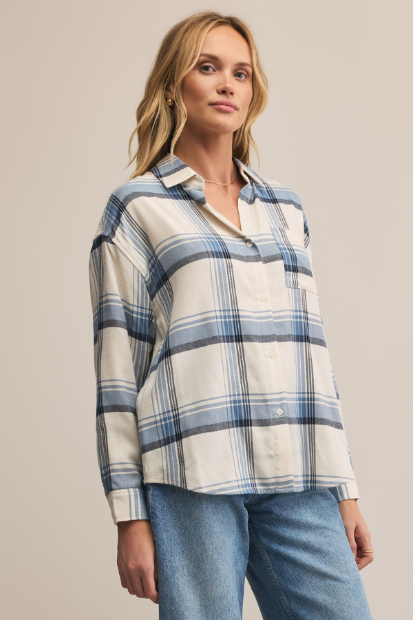 Z SUPPLY - RIVER PLAID BUTTON UP VINTAGE INDIGO
