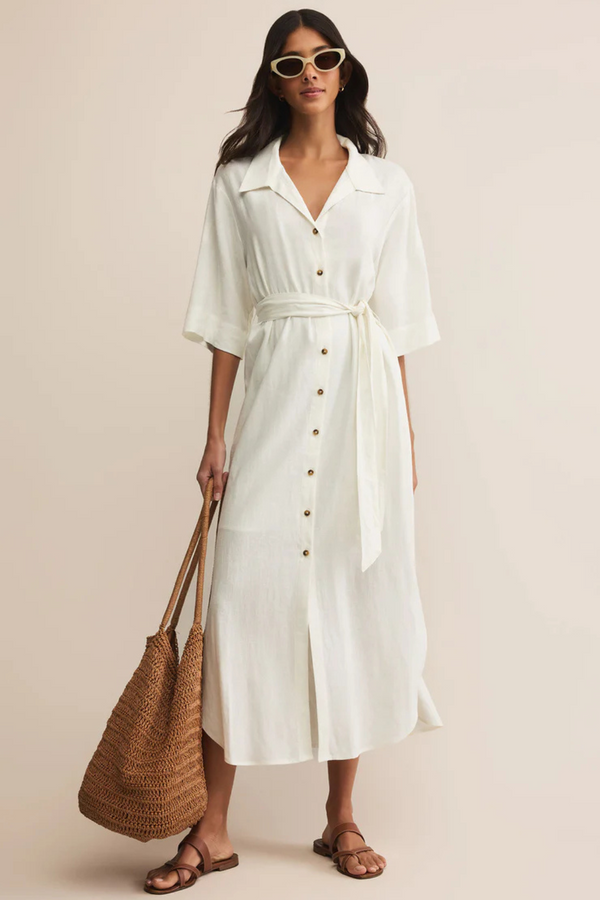 Z SUPPLY -  BRISE LINEN MIDI SHIRT DRESS WHITE