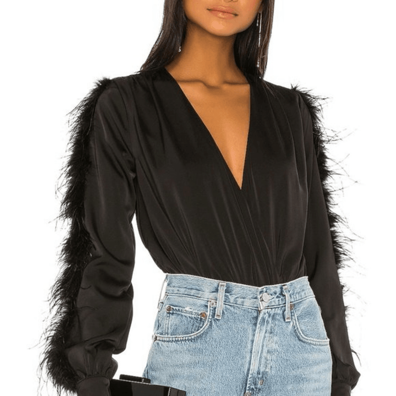 GP FEATHER - NBD RAJAH BLACK FEATHER JUMPSUIT