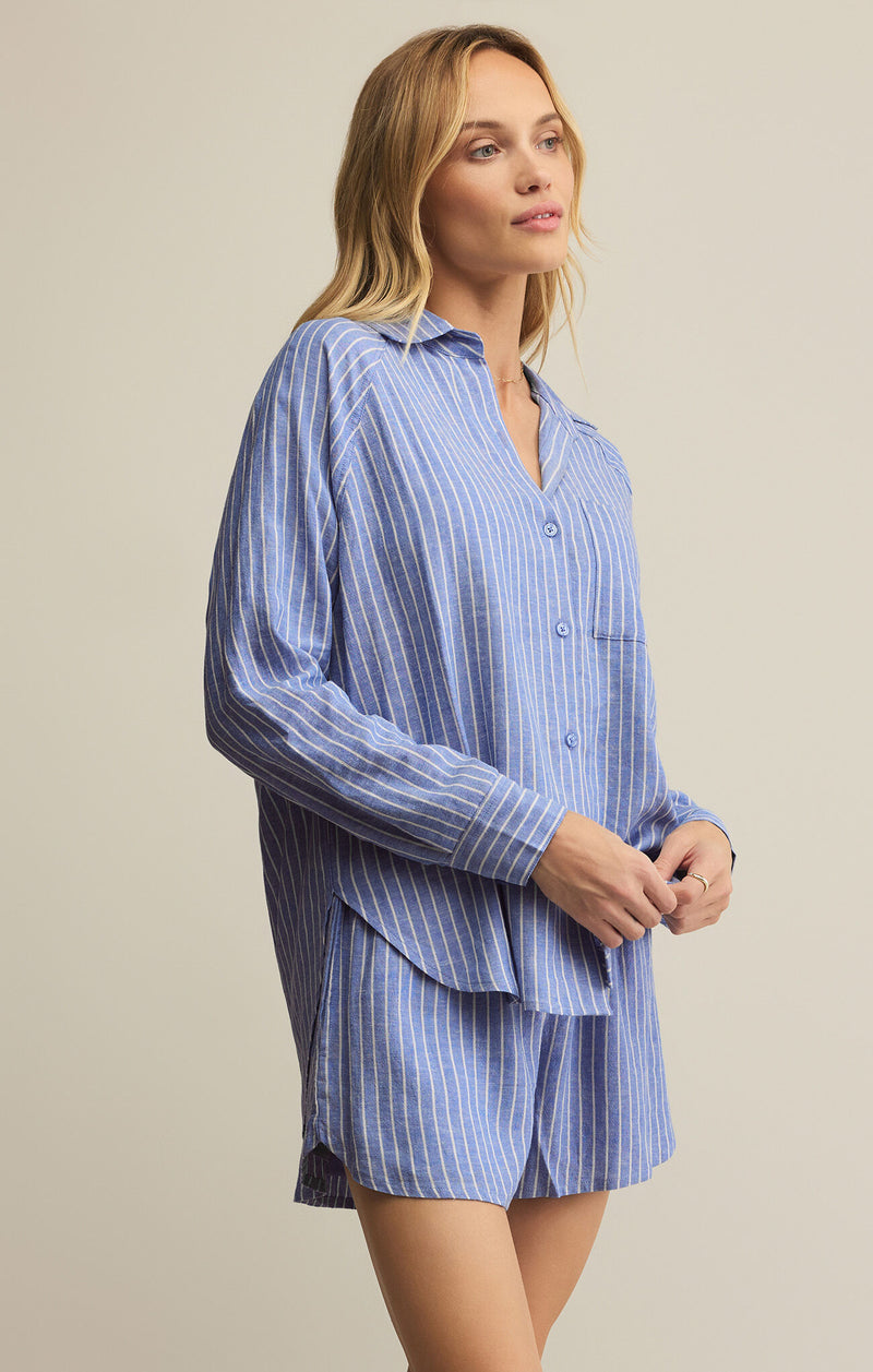 Z SUPPLY - THE PERFECT LINEN STRIPED TOP AMPARO BLUE