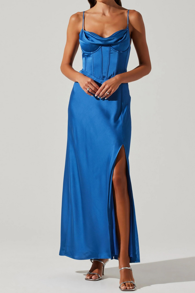 ASTR THE LABEL - CANNES SATIN BUSTIER MAXI DRESS DENIM BLUE ASTR THE LABEL - CANNES SATIN BUSTIER MAXI DRESS DENIM BLUE