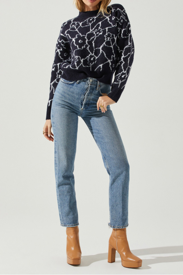 ASTR THE LABEL - SAIRA ABSTRACT FLORAL SWEATER