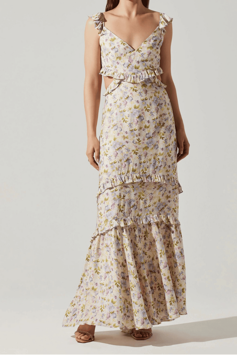 ASTR THE LABEL - CASSIS FLORAL RUFFLE MAXI DRESS