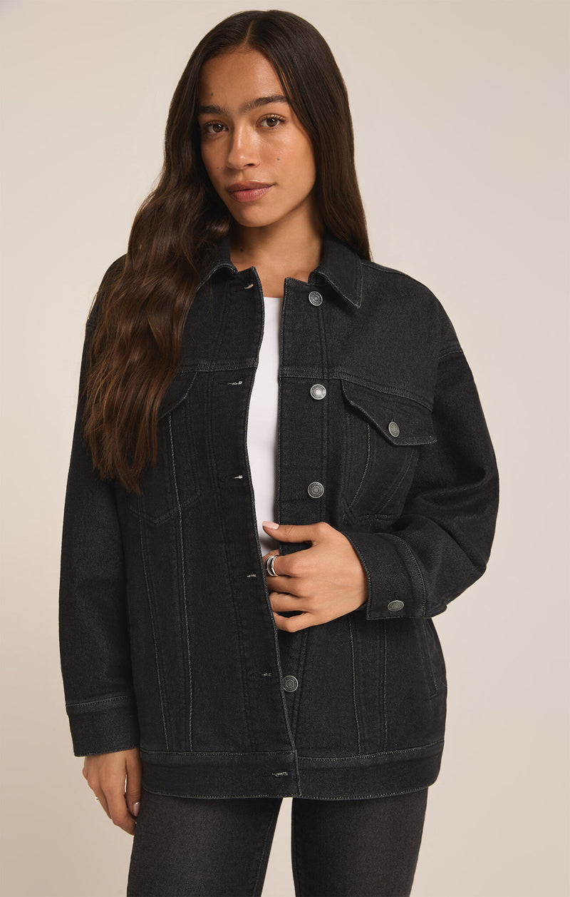 Z SUPPLY - MILES PERFECT KNIT DENIM JACKET BLACK SAND