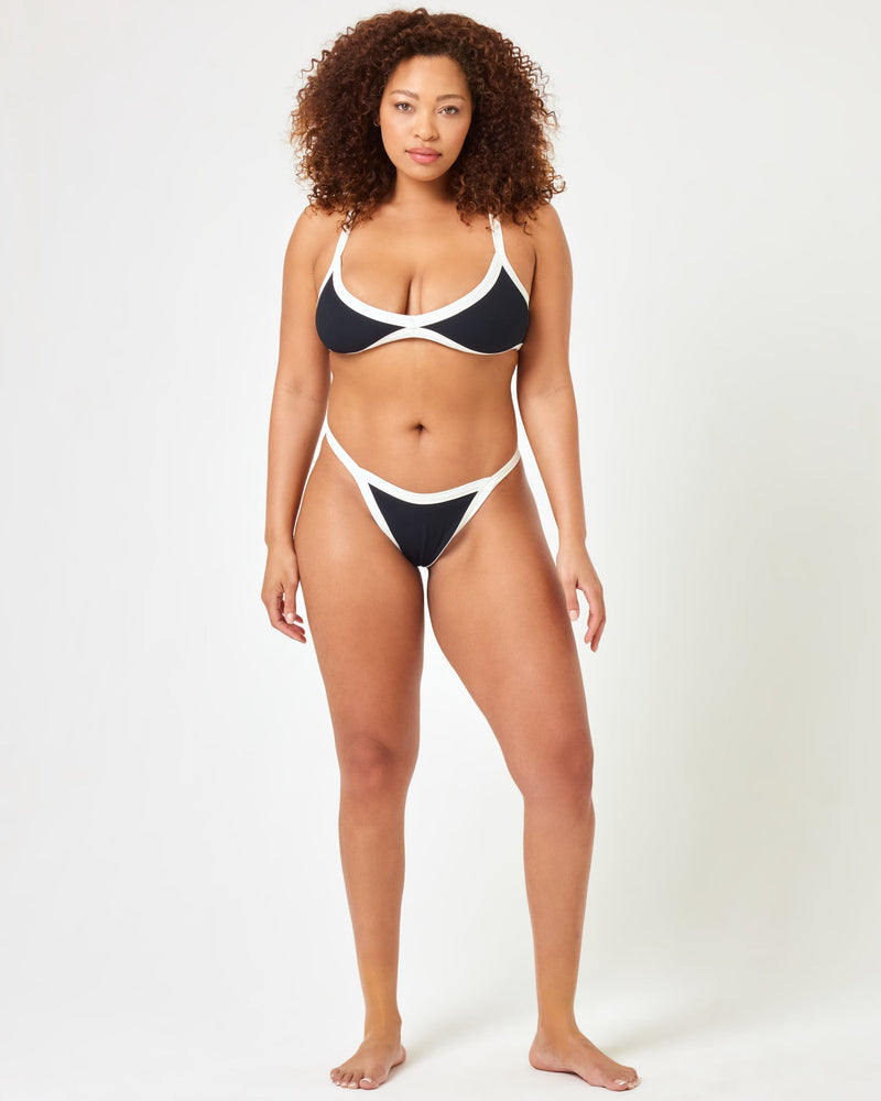 LSPACE - RIBBED TAYLOR BIKINI TOP BLACK CREAM