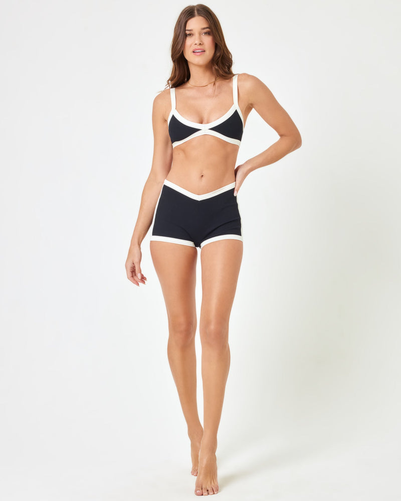 LSPACE - RIBBED SAILOR BIKINI BOTTOM BLACK CREAM