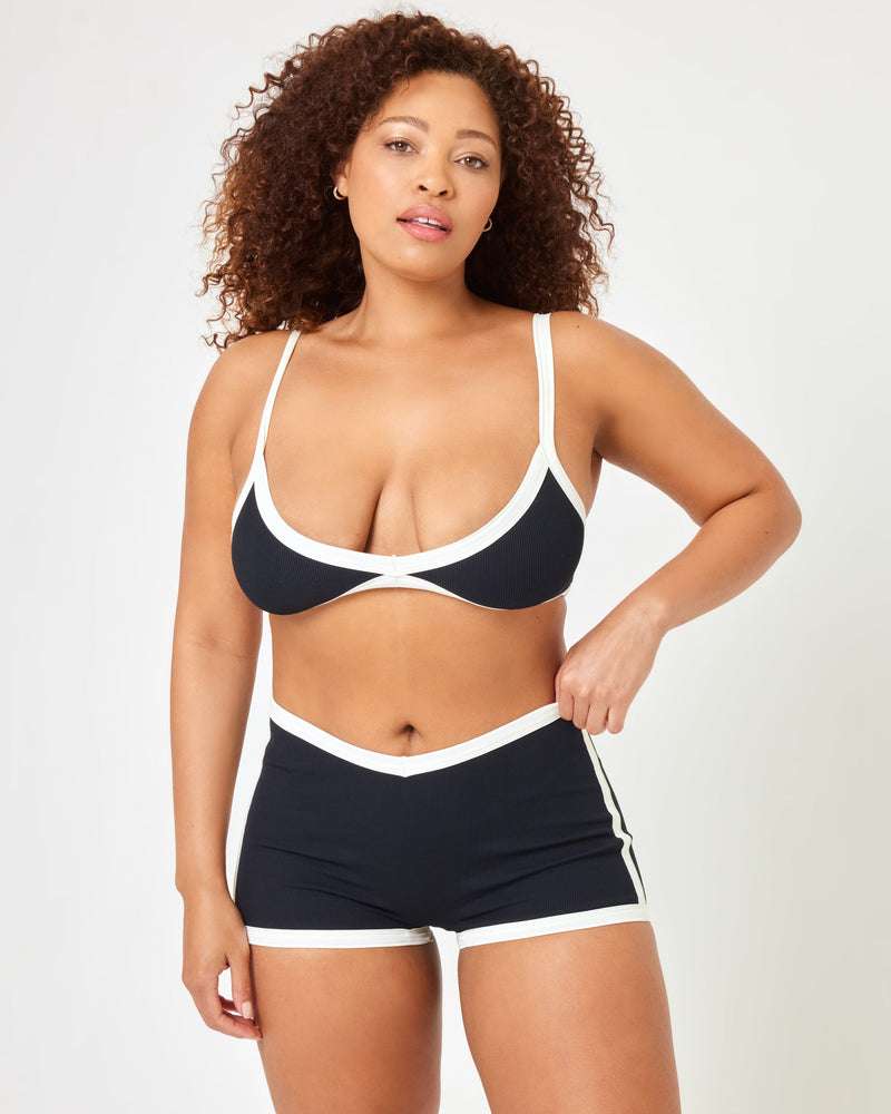 LSPACE - RIBBED SAILOR BIKINI BOTTOM BLACK CREAM