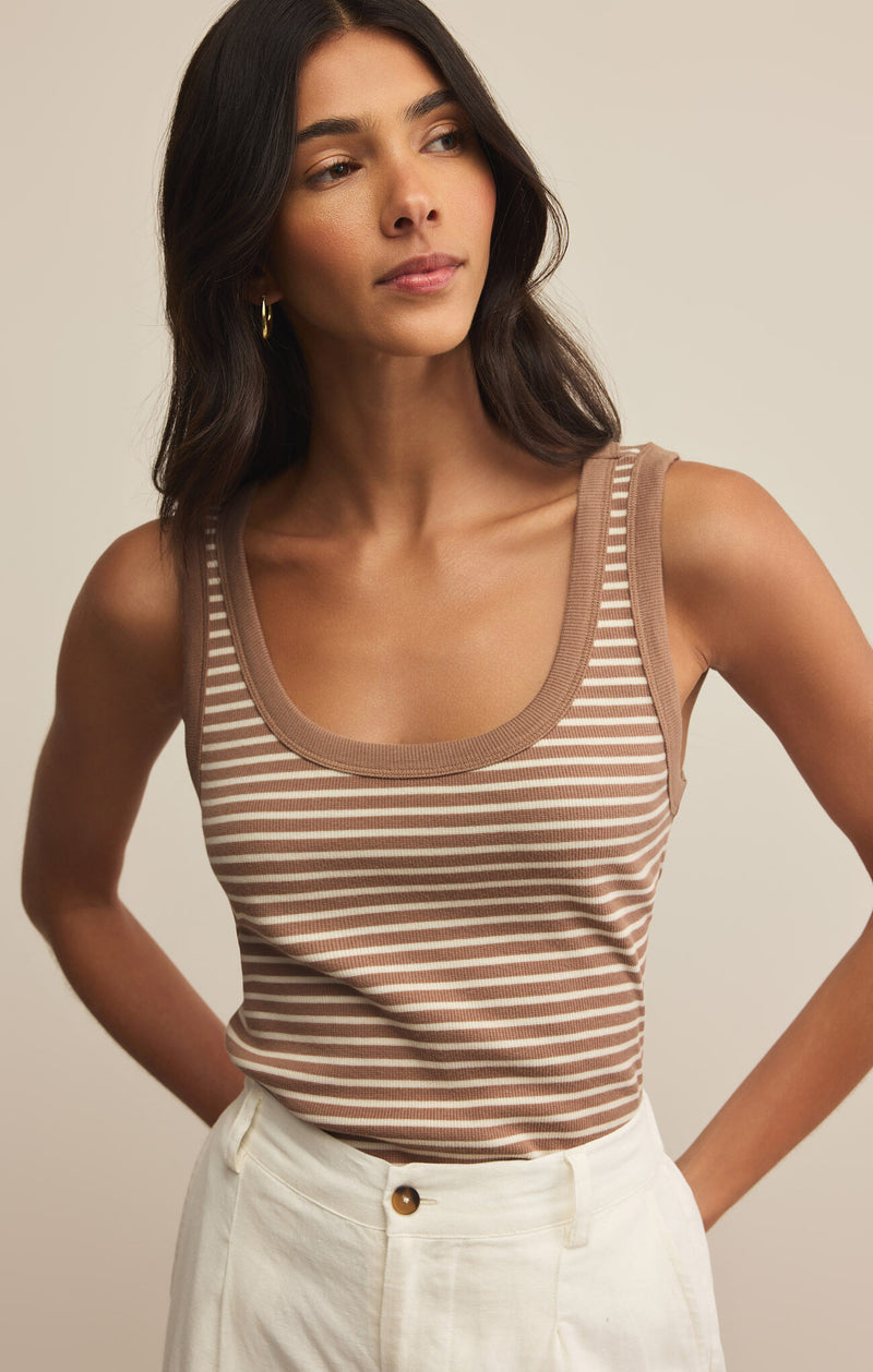 Z SUPPLY - ELIN STRIPE RIB TANK ICED COFFEE