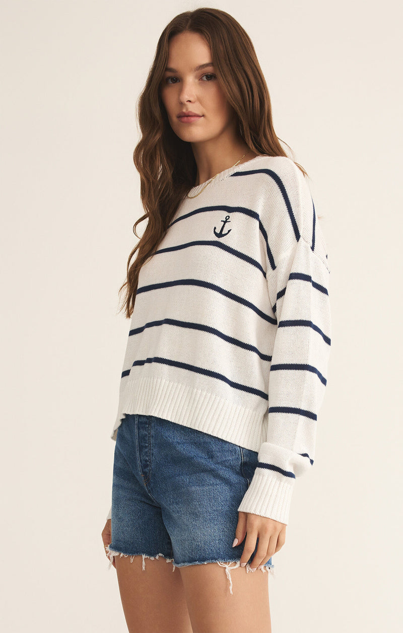 Z SUPPLY - ANCHORS AWAY STRIPE SWEATER WHITE