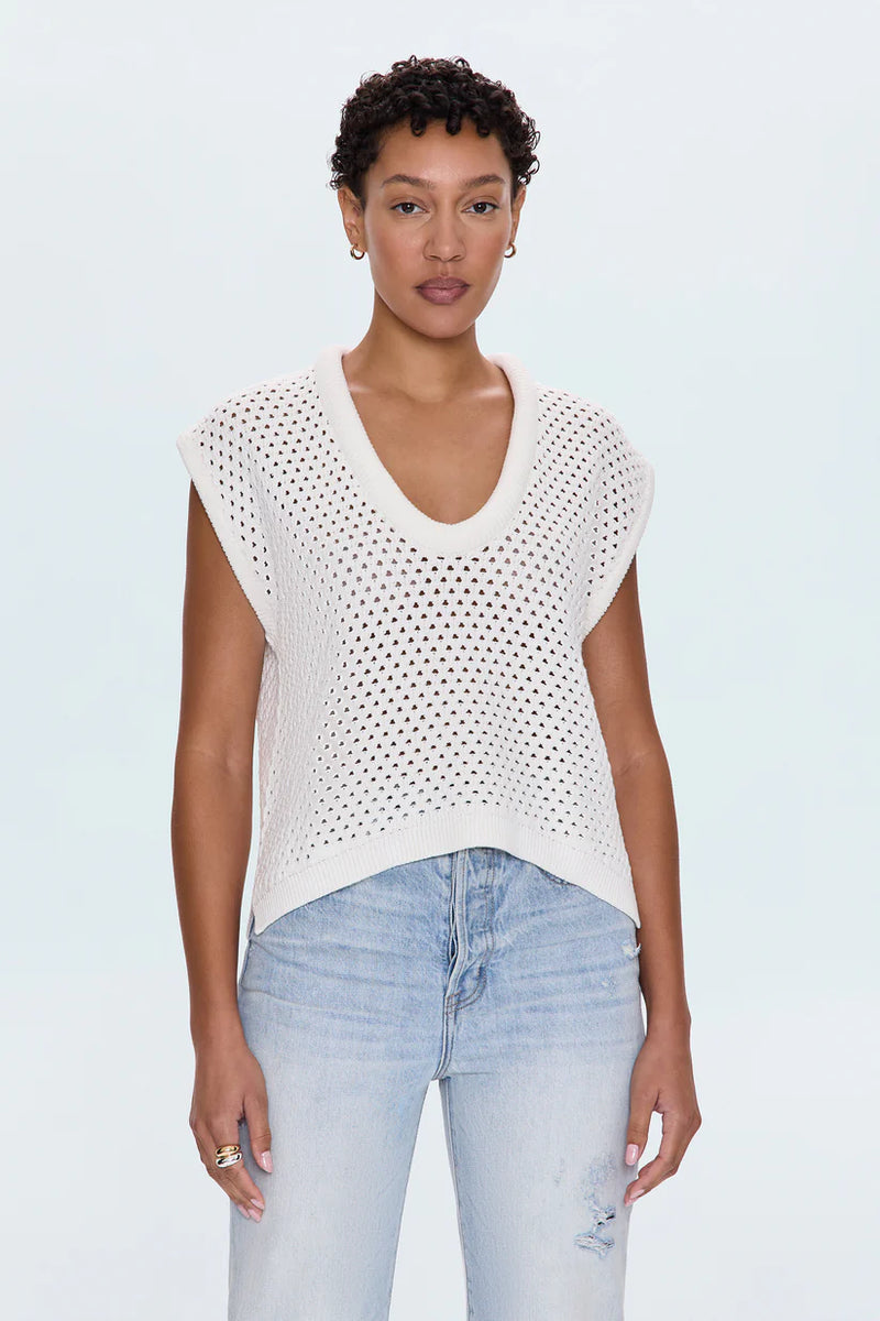 PISTOLA - BECK OPEN KNIT CROPPED SWEATER LE BLANC
