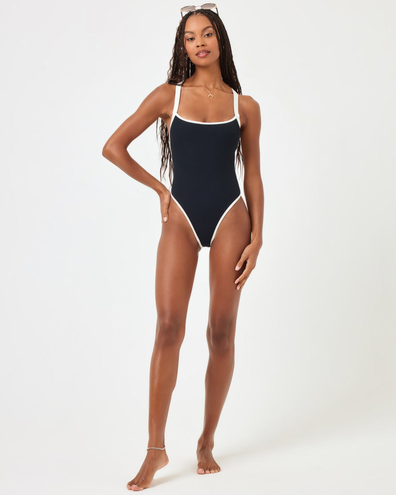 LSPACE - RIBBED BAEWATCH ONE PIECE SWIMSUIT BLACK CREAM