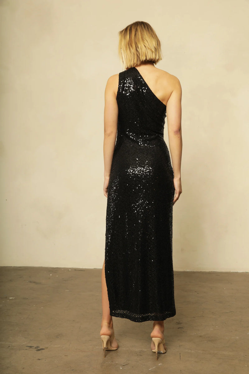 NIGHTCAP - SEQUIN RING ONE SHOULDER GOWN BLACK