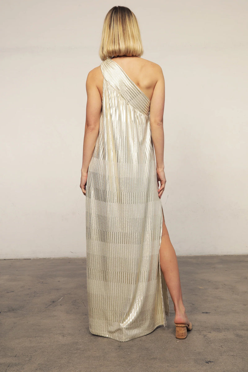 NIGHTCAP - GRECIAN LAMÉ ONE SHOULDER GOWN SILVER