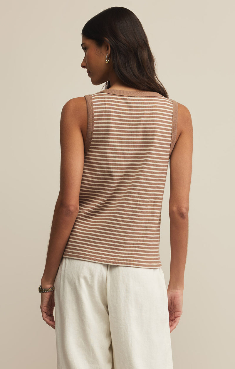 Z SUPPLY - ELIN STRIPE RIB TANK ICED COFFEE
