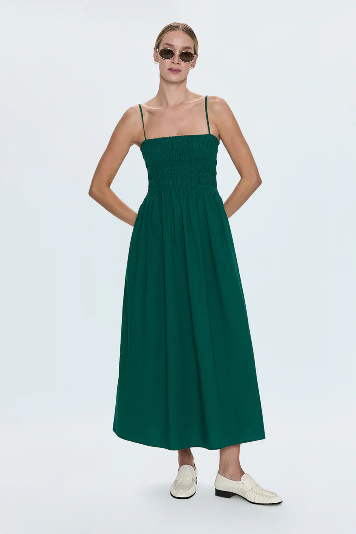 PISTOLA - BIANCA SHIRRED BODICE DRESS EMERALD