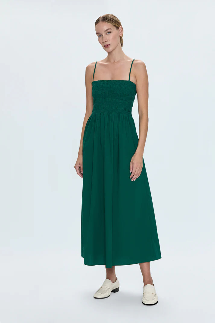 PISTOLA - BIANCA SHIRRED BODICE DRESS EMERALD