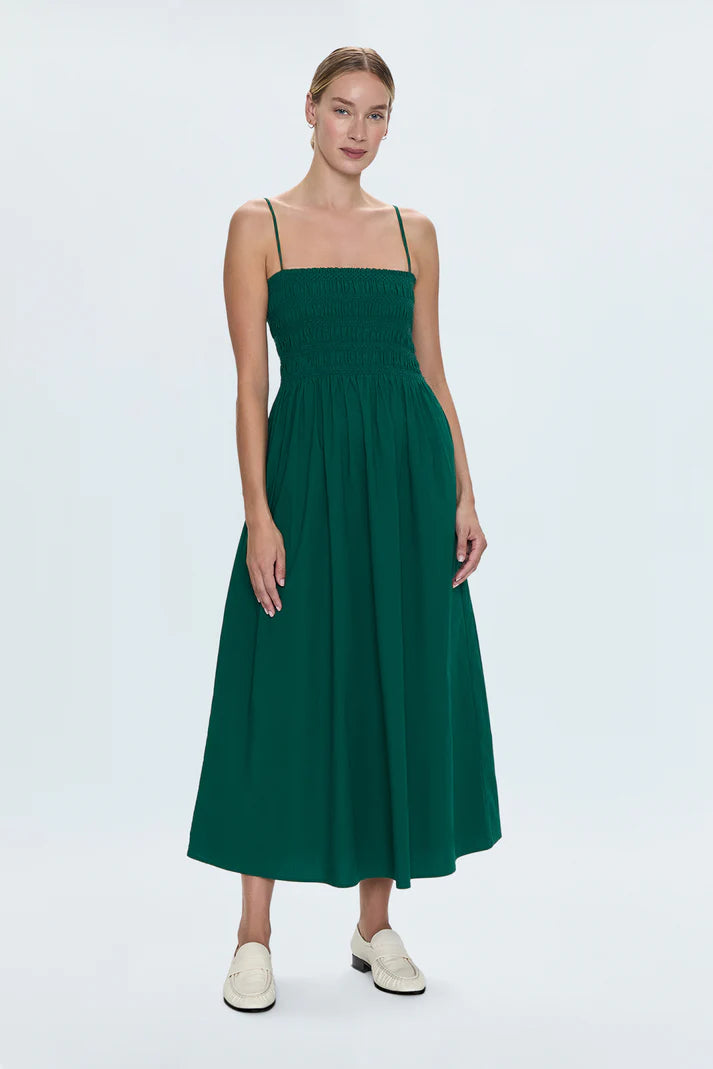 PISTOLA - BIANCA SHIRRED BODICE DRESS EMERALD