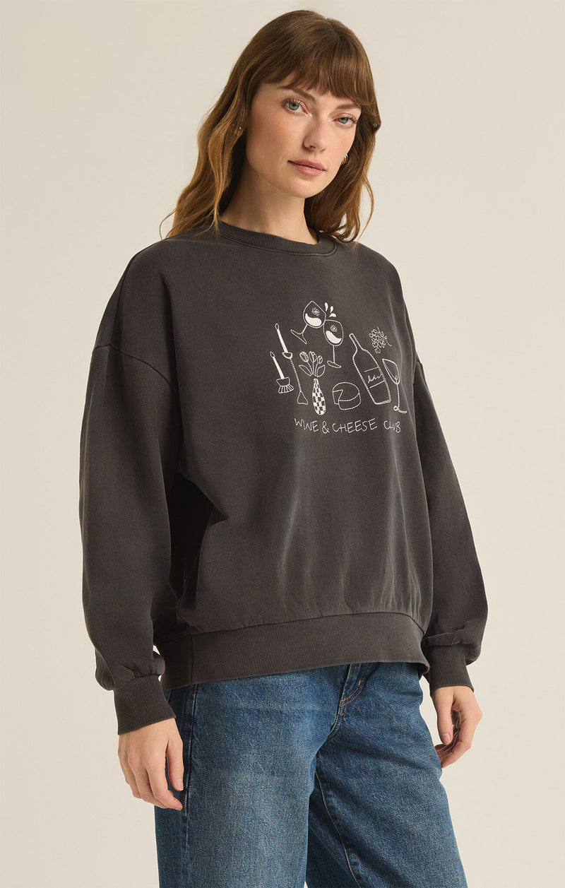 Z SUPPLY - WINE CLUB SUNDAY SWEATSHIRT BLACK SAND