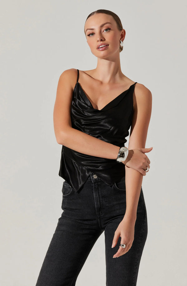 ASTR THE LABEL - ALITHEA DRAPED SATIN TOP BLACK