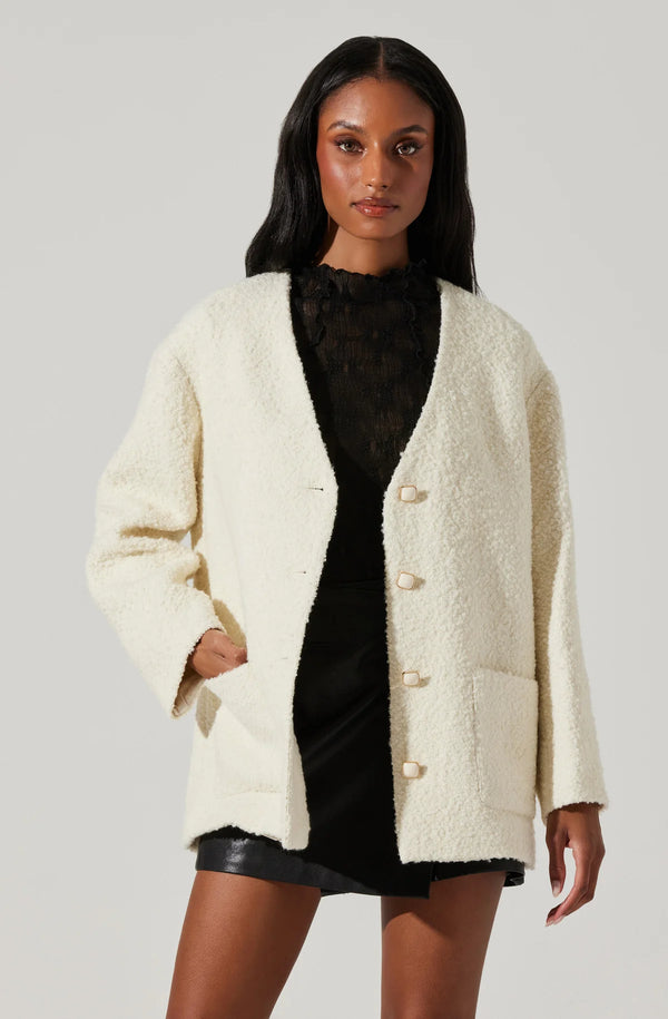 ASTR THE LABEL - MAIDY BOUCLE V NECK COAT