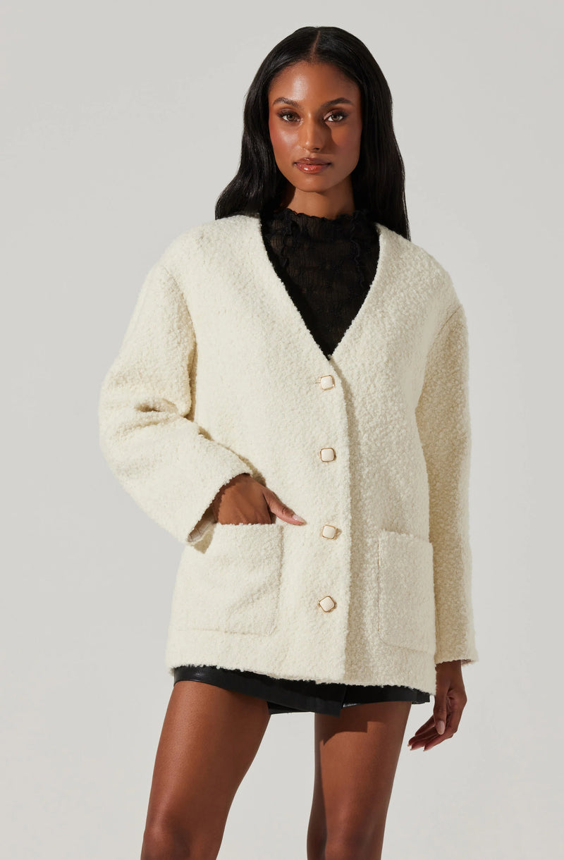 ASTR THE LABEL - MAIDY BOUCLE V NECK COAT