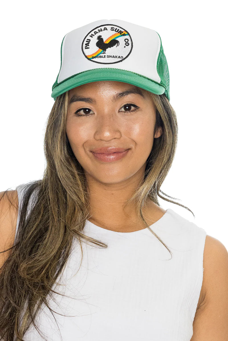 FRIDAY FEELIN - PUA HANA SURF CO TRUCKER HAT SPLIT GREEN