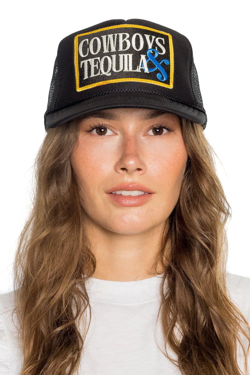 FRIDAY FEELIN - COWBOYS & TEQUILA TRUCKER HAT DEEP BLACK