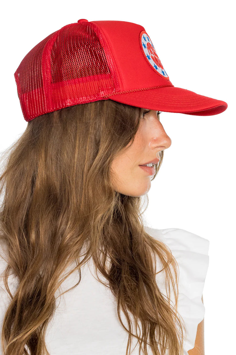 FRIDAY FEELIN - FREEDOM STARS TRUCKER HAT IN RED