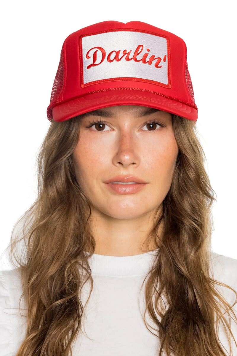 FRIDAY FEELIN - DARLIN TRUCKER HAT RED