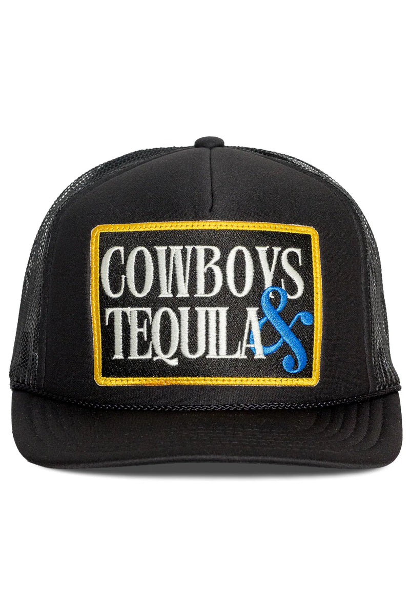 FRIDAY FEELIN - COWBOYS & TEQUILA TRUCKER HAT DEEP BLACK