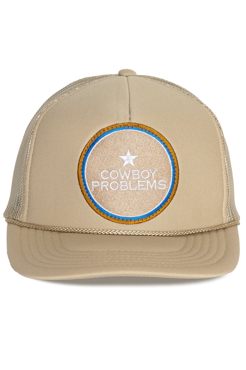 FRIDAY FEELIN - COWBOY PROBLEMS TRUCKER HAT TAN