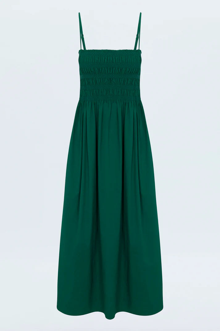 PISTOLA - BIANCA SHIRRED BODICE DRESS EMERALD