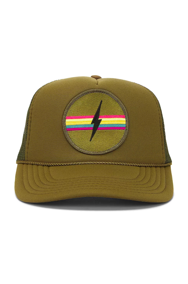 FRIDAY FEELIN - ELECTRIC RAINBOW TRUCKER HAT OLIVE