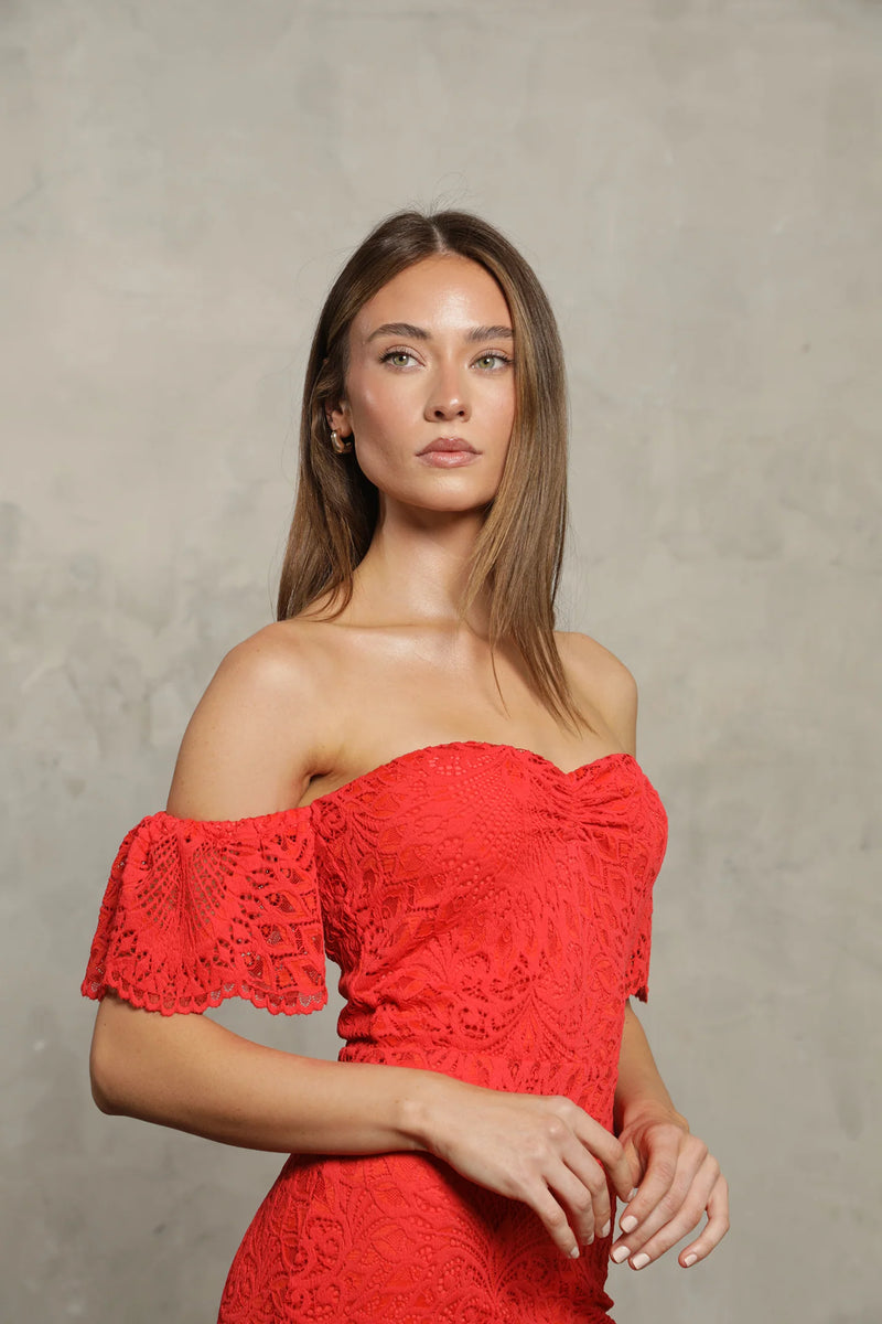 NIGHTCAP - LANAI LACE FLUTTER MIDI DRESS