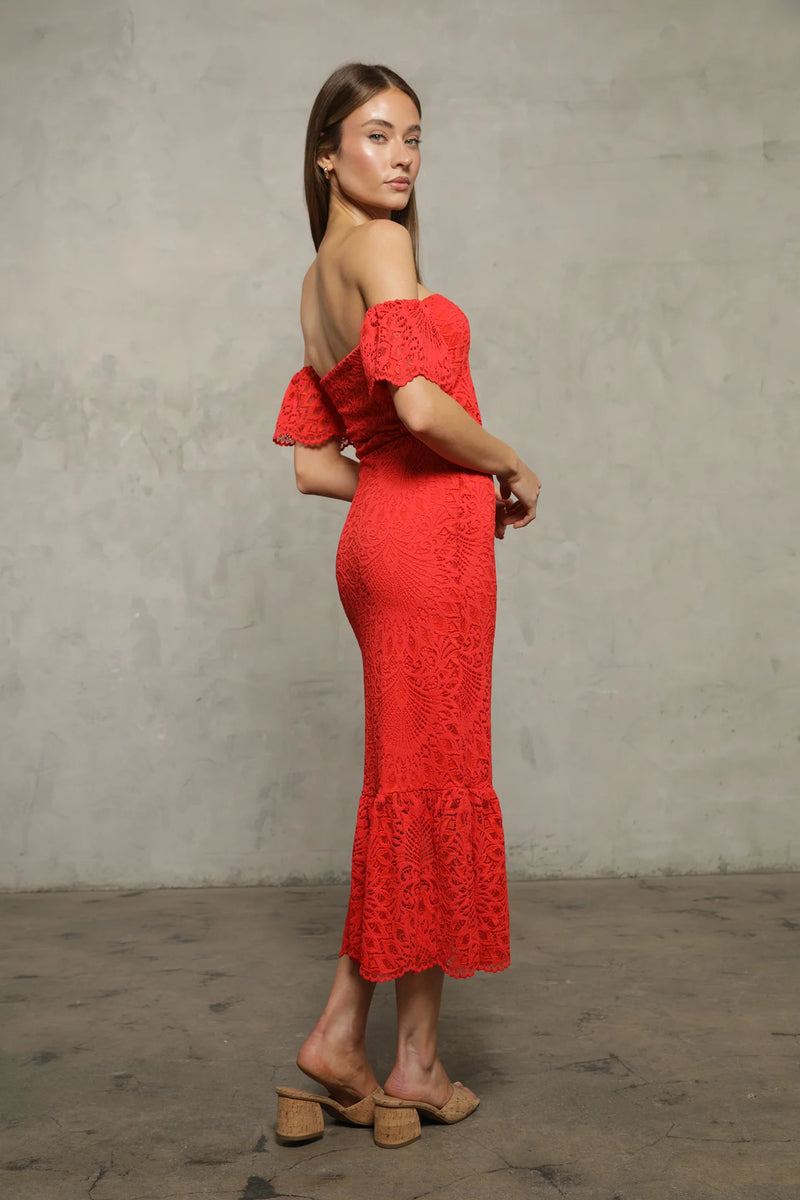 NIGHTCAP - LANAI LACE FLUTTER MIDI DRESS