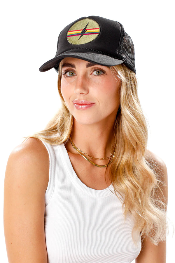 FRIDAY FEELIN - ELECTRIC RAINBOW TRUCKER HAT BLACK