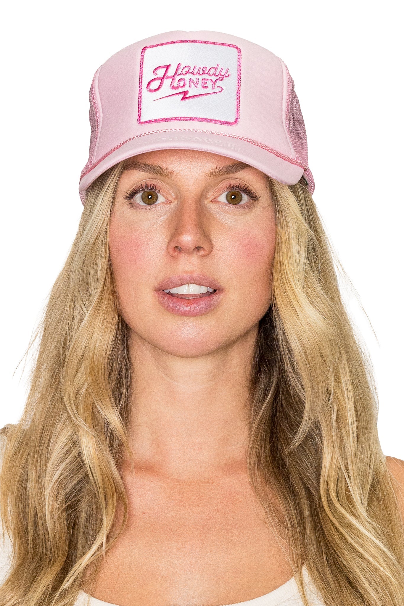 FRIDAY FEELIN - HOWDY HONEY TRUCKER HAT IN PINK – swirlboutique