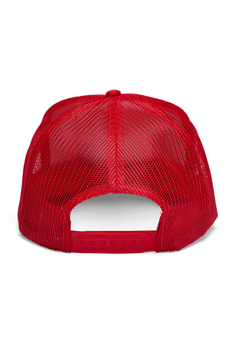 FRIDAY FEELIN - CALIFORNIA STRIPED TRUCKER HAT RED