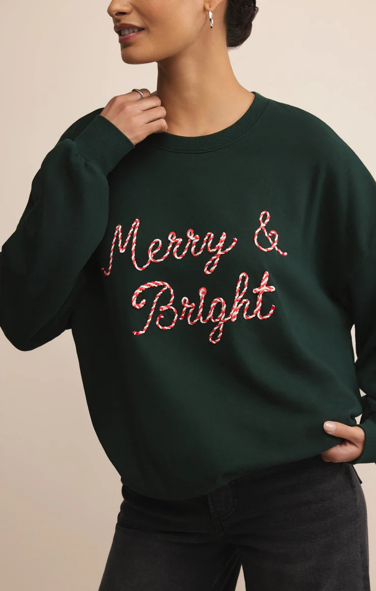 Z SUPPLY - BRIGHT SUNDAY SWEATSHIRT GARLAND GREEN
